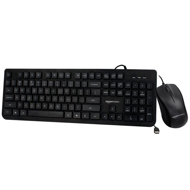 Amazon Basics Wired Keyboard and Optical Mouse Combo for Windows, USB 2.0 Interface, for Gaming PC, Computer, Laptop, Mac (Black)