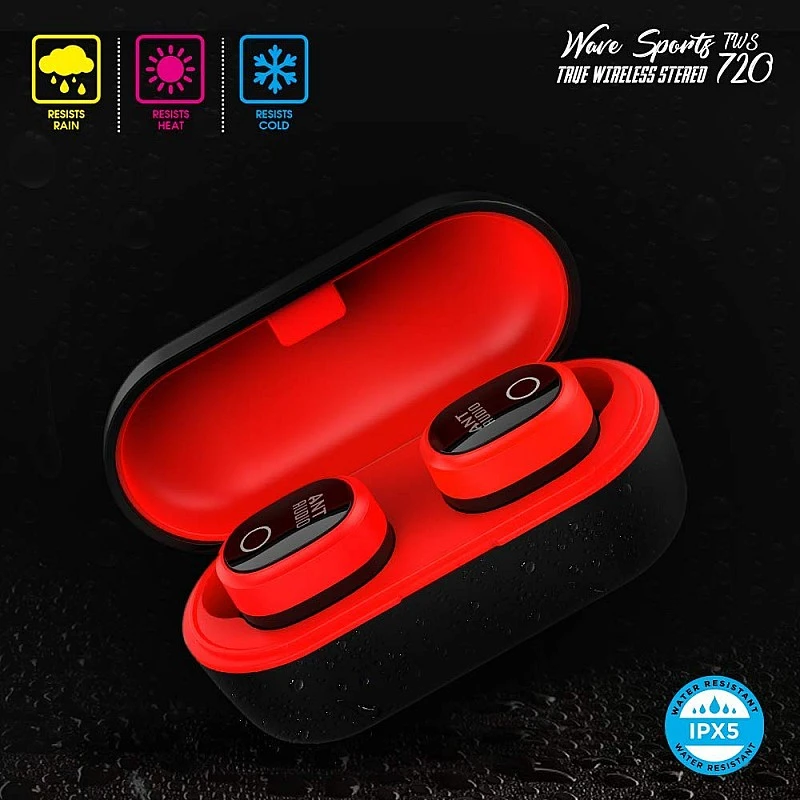 Ant Audio Wave Sports TWS 720 Bluetooth 5.0 Wireless Earbuds Black Red Ant Audio Wave Sports TWS 720 Bluetooth 5.0 Wireless Earbuds Black Red