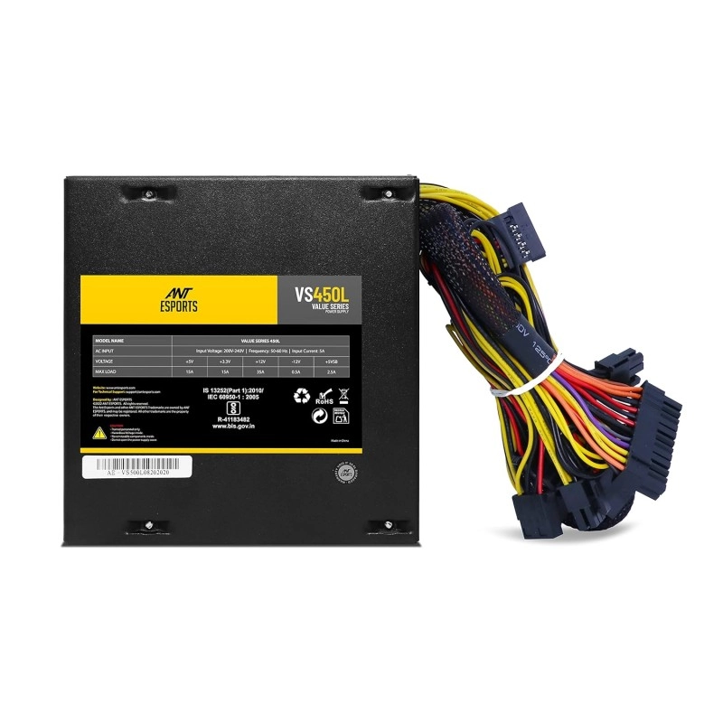 Ant Esports VS450L Non-Modular High Efficiency Gaming Power Supply/PSU with 1 x PCIe and 120mm Silent Fan Ant Esports VS450L Non-Modular High Efficiency Gaming Power Supply/PSU with 1 x PCIe and 120mm Silent Fan