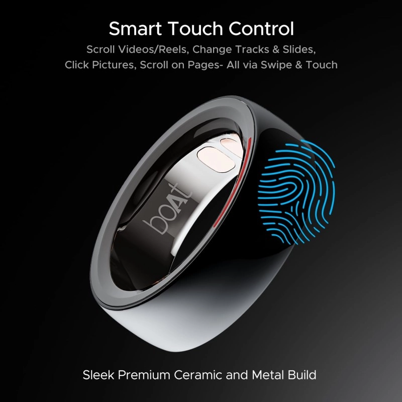 Boat Smartring Gen-1 with Premium Ceramic & Metal Build, Touch Controls, Activity Tracking, HR,SpO2, Sleep & Body Health Monitoring, Sports Modes, 5ATM Resistance & 6 Motion Sensors(Charcoal Black 7)