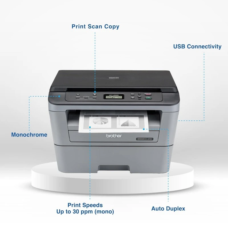 Brother DCP-L2520D Automatic Duplex Laser Printer with 30 Pages Per Minute Print Speed, Multifunction (Print Scan Copy), 2 in 1 (ID) Copy Button, LCD Display, 32 MB Memory, 250 Sheet Paper Tray, USB Brother DCP-L2520D Automatic Duplex Laser Printer with 30 Pages Per Minute Print Speed, Multifunction (Print Scan Copy), 2 in 1 (ID) Copy Button, LCD Display, 32 MB Memory, 250 Sheet Paper Tray, USB