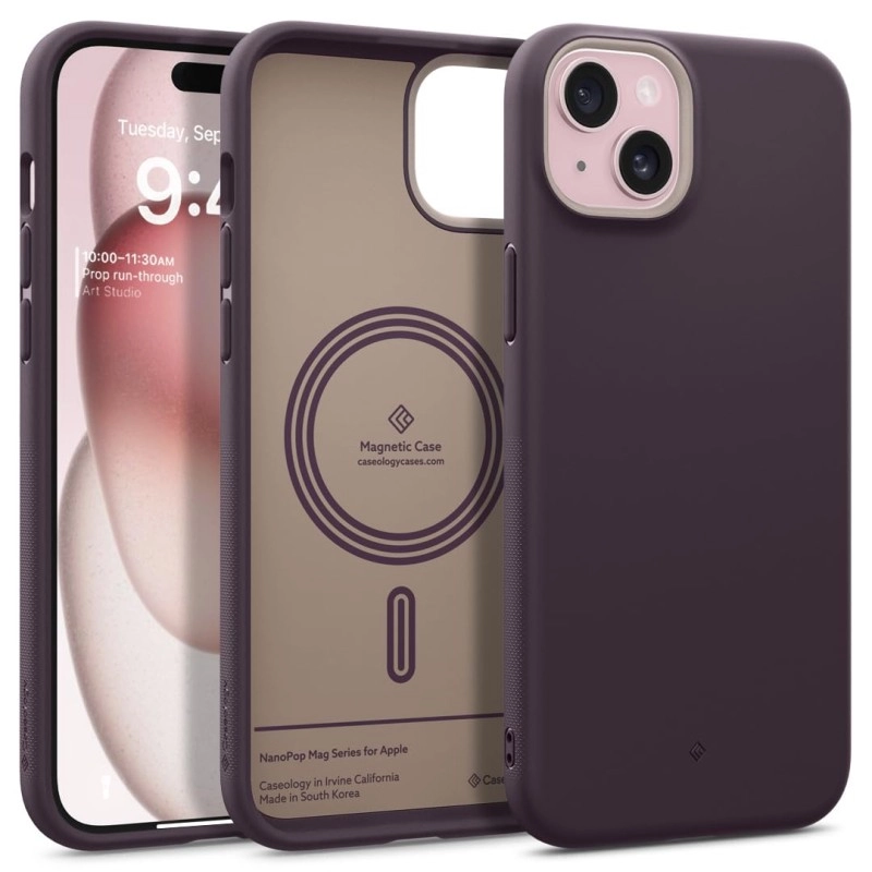 CASEOLOGY by Spigen Nano Pop Mag Back Cover Case Compatible with iPhone 15 Case (TPU and Polycarbonate | Burgundy Bean)