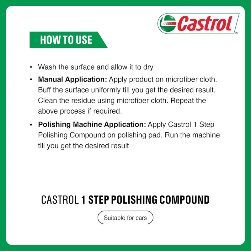 Castrol 1-Step POLISHING Compound for Cars (100G) | Removes Minor Scratches | Excellent Gloss | Enhances Paint Finish | Silicone-Free | Suitable for Manual Application & Car Detailing workshops, White Castrol 1-Step POLISHING Compound for Cars (100G) | Removes Minor Scratches | Excellent Gloss | Enhances Paint Finish | Silicone-Free | Suitable for Manual Application & Car Detailing workshops, White