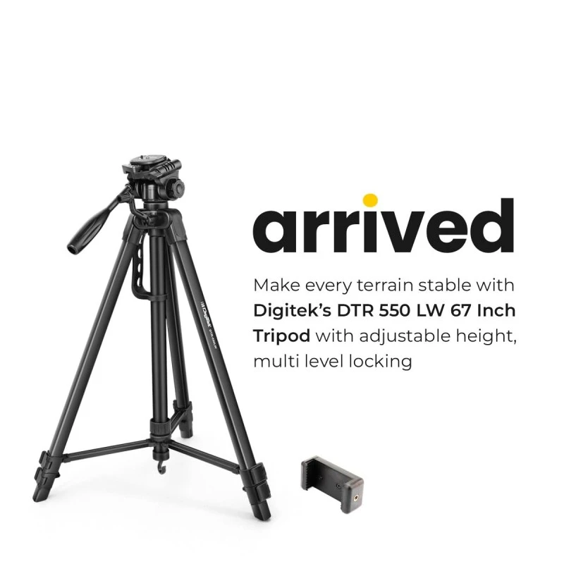 DIGITEK® (DTR 550 LW) 67 Inch Foldable Tripod Stand with Phone Holder & 360° Ball Head, 5kg Load Capacity, Aluminum Alloy Legs with Rubberized Feet & Flip Locks, Carry Bag, for Photo & Video Shoots DIGITEK® (DTR 550 LW) 67 Inch Foldable Tripod Stand with Phone Holder & 360° Ball Head, 5kg Load Capacity, Aluminum Alloy Legs with Rubberized Feet & Flip Locks, Carry Bag, for Photo & Video Shoots