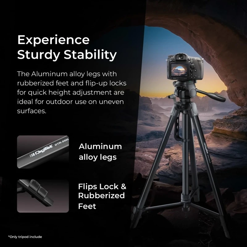 DIGITEK® (DTR 550 LW) 67 Inch Foldable Tripod Stand with Phone Holder & 360° Ball Head, 5kg Load Capacity, Aluminum Alloy Legs with Rubberized Feet & Flip Locks, Carry Bag, for Photo & Video Shoots DIGITEK® (DTR 550 LW) 67 Inch Foldable Tripod Stand with Phone Holder & 360° Ball Head, 5kg Load Capacity, Aluminum Alloy Legs with Rubberized Feet & Flip Locks, Carry Bag, for Photo & Video Shoots