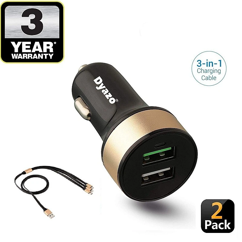 Dyazo Qualcomm Dual Port Turbo Quick Charge 3.0 Dual Port USB Car Charger for Mobile and Tablets with 3 in 1 Cable Dyazo Qualcomm Dual Port Turbo Quick Charge 3.0 Dual Port USB Car Charger for Mobile and Tablets with 3 in 1 Cable