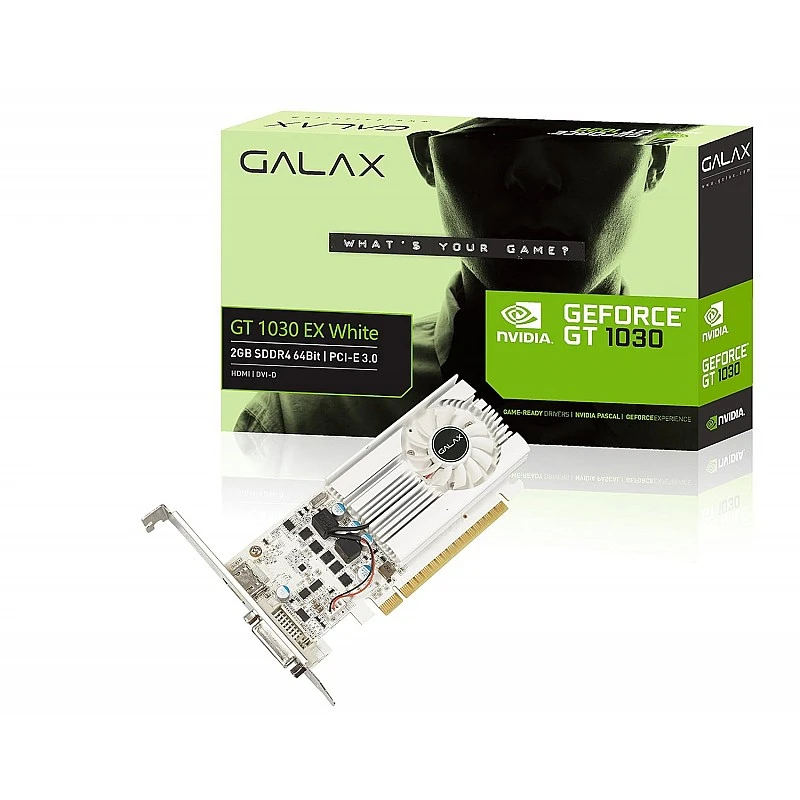 GALAX GeForce® GT 1030 EX White 2GB SDDR4 64-bit HDMI 2.0b/DVI-D Graphic Card GALAX GeForce® GT 1030 EX White 2GB SDDR4 64-bit HDMI 2.0b/DVI-D Graphic Card