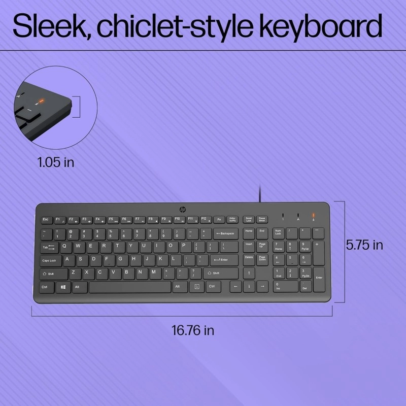 HP 150 Wired Keyboard, Quick, Comfy and Ergonomically Design, 12Fn Shortcut Keys, Plug and Play USB Connection and LED Indicator, 3 Years Warranty HP 150 Wired Keyboard, Quick, Comfy and Ergonomically Design, 12Fn Shortcut Keys, Plug and Play USB Connection and LED Indicator, 3 Years Warranty