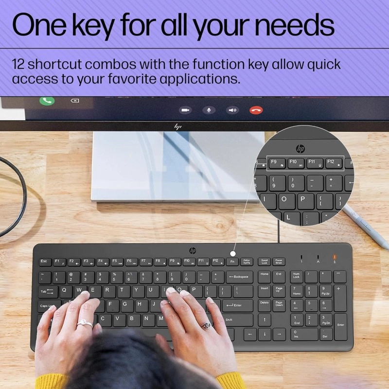 HP 150 Wired Keyboard, Quick, Comfy and Ergonomically Design, 12Fn Shortcut Keys, Plug and Play USB Connection and LED Indicator, 3 Years Warranty HP 150 Wired Keyboard, Quick, Comfy and Ergonomically Design, 12Fn Shortcut Keys, Plug and Play USB Connection and LED Indicator, 3 Years Warranty