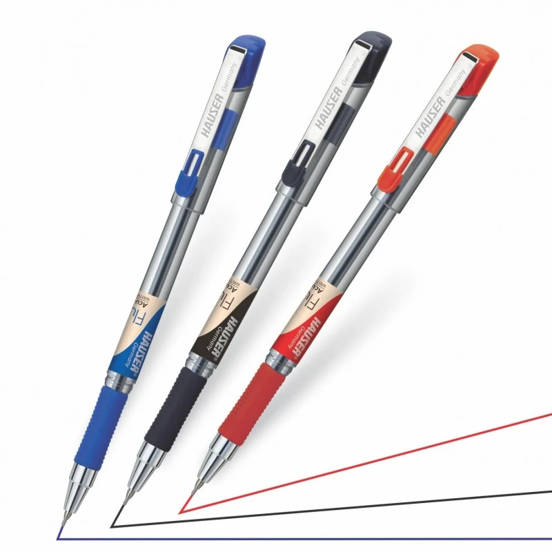 Hauser Fluidic 0.55mm Ball Pen Jar Pack | Rubber Grip With Acu Flow Writing System | Trendy Metal Clip | Clear Body Refillable Ball Pen | Blue, Black & Red Ink, Pack of 50 Pens Hauser Fluidic 0.55mm Ball Pen Jar Pack | Rubber Grip With Acu Flow Writing System | Trendy Metal Clip | Clear Body Refillable Ball Pen | Blue, Black & Red Ink, Pack of 50 Pens