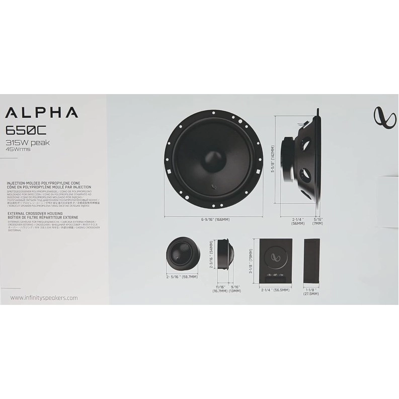Infinity Alpha 650C 315W Wired Component Car Speaker Black