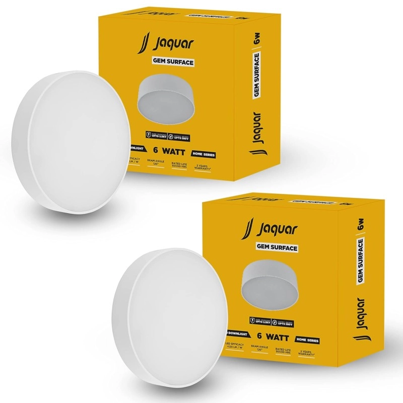Jaquar 6W LED Gem Trimless Round Surface Mount Down Light | No False Ceiling Required | Warm White(3000K) | (Pack of 2)