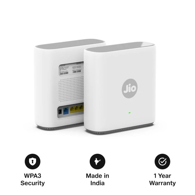 Jio AX6000 Mesh WiFi 6 Device, Works with JioAirFiber Only, Jio True AI Mesh, Dual Band, Up to 6 Gbps Speed, WPA3 Security, Mu-MIMO, OFDMA, Easy Setup with JioHome App, Wireless Range Extender(JE6801) Jio AX6000 Mesh WiFi 6 Device, Works with JioAirFiber Only, Jio True AI Mesh, Dual Band, Up to 6 Gbps Speed, WPA3 Security, Mu-MIMO, OFDMA, Easy Setup with JioHome App, Wireless Range Extender(JE6801)