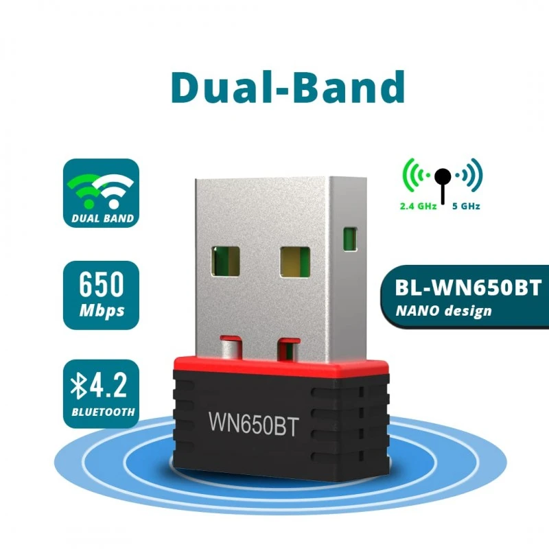 LB-Link Match BL-WN650BT USB Bluetooth Adapter + Wi-Fi Dongle for PC, Printers, | BT4.2. + AC650M | Dual-Band (2.4G+5G) Up to 650Mbps | Wave 2 MU-MIMO | Plug & Play | Upto 50Ft. Range LB-Link Match BL-WN650BT USB Bluetooth Adapter + Wi-Fi Dongle for PC, Printers, | BT4.2. + AC650M | Dual-Band (2.4G+5G) Up to 650Mbps | Wave 2 MU-MIMO | Plug & Play | Upto 50Ft. Range