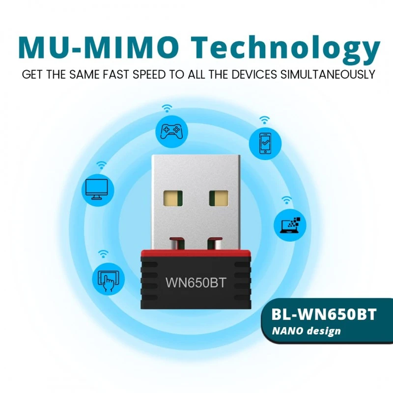 LB-Link Match BL-WN650BT USB Bluetooth Adapter + Wi-Fi Dongle for PC, Printers, | BT4.2. + AC650M | Dual-Band (2.4G+5G) Up to 650Mbps | Wave 2 MU-MIMO | Plug & Play | Upto 50Ft. Range LB-Link Match BL-WN650BT USB Bluetooth Adapter + Wi-Fi Dongle for PC, Printers, | BT4.2. + AC650M | Dual-Band (2.4G+5G) Up to 650Mbps | Wave 2 MU-MIMO | Plug & Play | Upto 50Ft. Range