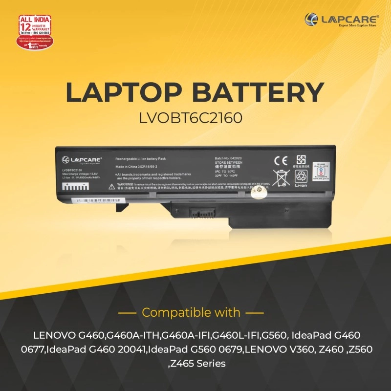 Lapcare BIS Certified Compatible Laptop Battery for Lenovo Ideapad G460 Series 6 Cell
