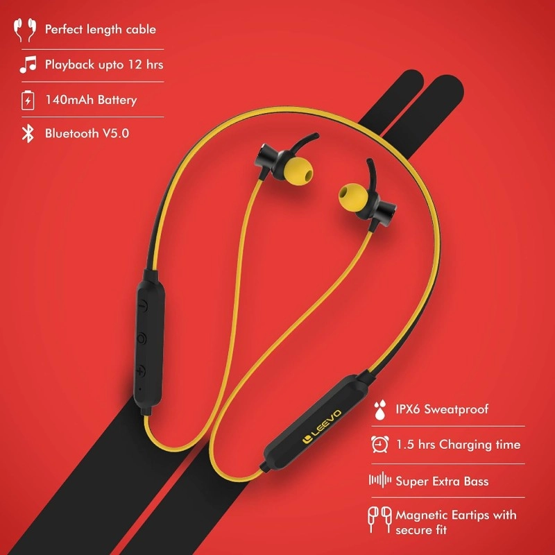 Leevo Racer Wireless Neckband Earphones with Micro SD Support and a Punchy Sound Ink 