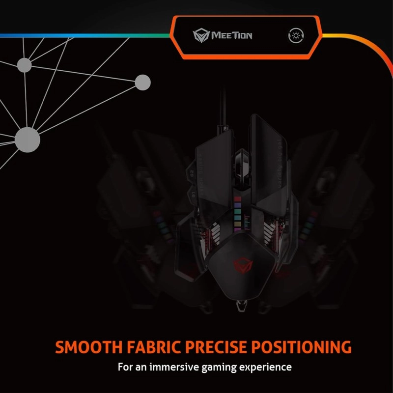 MEETION MT-PD120 Gaming Mouse Pad Black 35.5X26cm Size with Smooth Fabric Material, LED RGB Light, 11 Lighting Mode, Plug & Play USB Cable, Anti-Skid Design, 4mm Thick Rubber Base