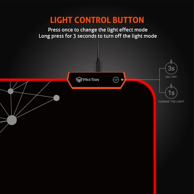 MEETION MT-PD120 Gaming Mouse Pad Black 35.5X26cm Size with Smooth Fabric Material, LED RGB Light, 11 Lighting Mode, Plug & Play USB Cable, Anti-Skid Design, 4mm Thick Rubber Base