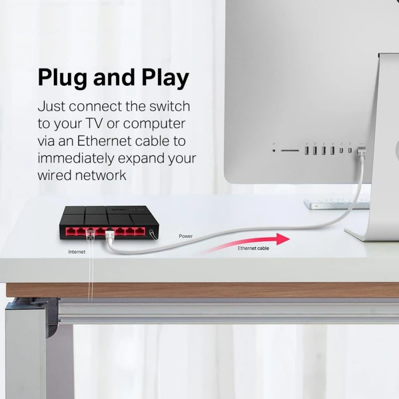 Mercusys 8-Ports 10/100/1,000 Mbps Desktop Switch MS108G Ethernet Network Hub | RJ45 | Plug and Play | Auto MDI/MDIX Supported Mercusys 8-Ports 10/100/1,000 Mbps Desktop Switch MS108G Ethernet Network Hub | RJ45 | Plug and Play | Auto MDI/MDIX Supported