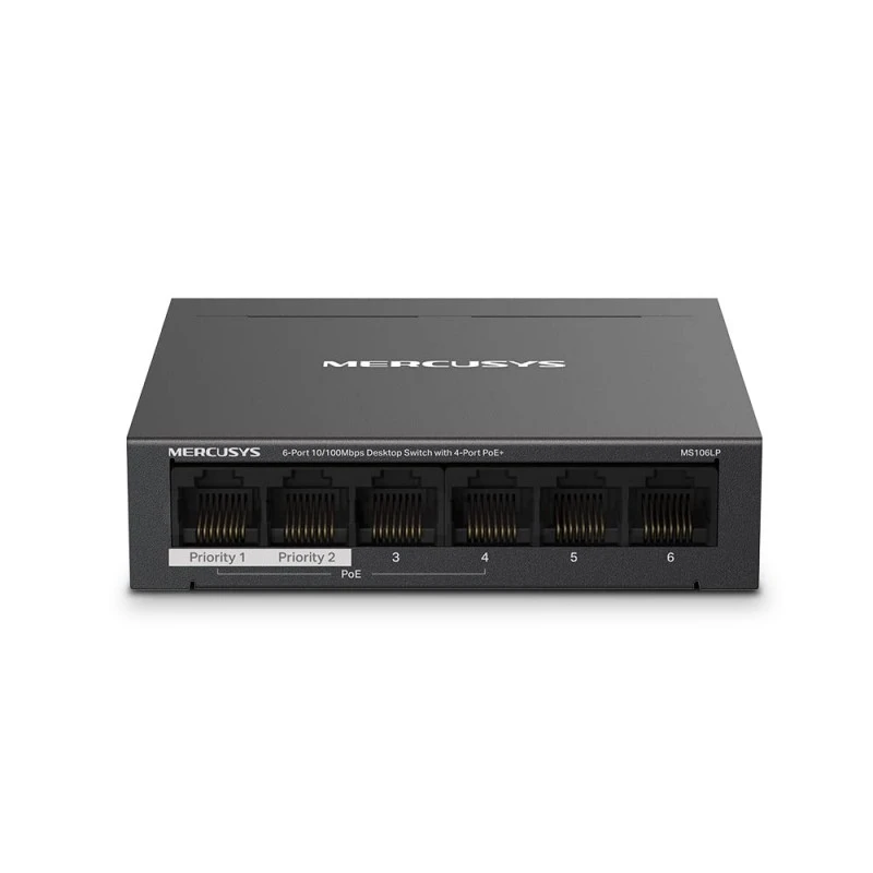 Mercusys MS106LP 6-Port 10/100Mbps Desktop Switch with 4-Port PoE+ Network Hub|2× Uplink Ports|Long-Range |PoE Auto Recovery | Plug and Play|Durable Metal Casing Mercusys MS106LP 6-Port 10/100Mbps Desktop Switch with 4-Port PoE+ Network Hub|2× Uplink Ports|Long-Range |PoE Auto Recovery | Plug and Play|Durable Metal Casing