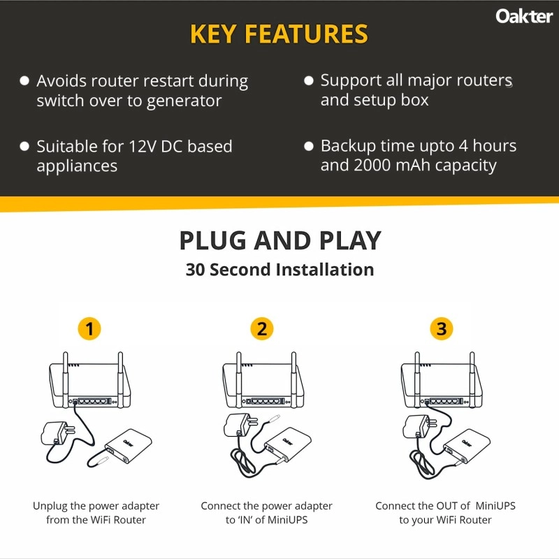 Oakter mini ups 12v wi-fi router Power Backup for Router