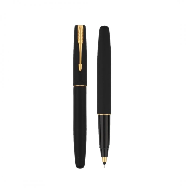Parker Gift Set Frontier Matte Black Gold Trim Roller Ball Pen With Card Holder | 1 Pen + 1 Card Holder| Ink Color - Blue | Perfect For Employees | Unique Gifts For Entrepreneurs Parker Gift Set Frontier Matte Black Gold Trim Roller Ball Pen With Card Holder | 1 Pen + 1 Card Holder| Ink Color - Blue | Perfect For Employees | Unique Gifts For Entrepreneurs