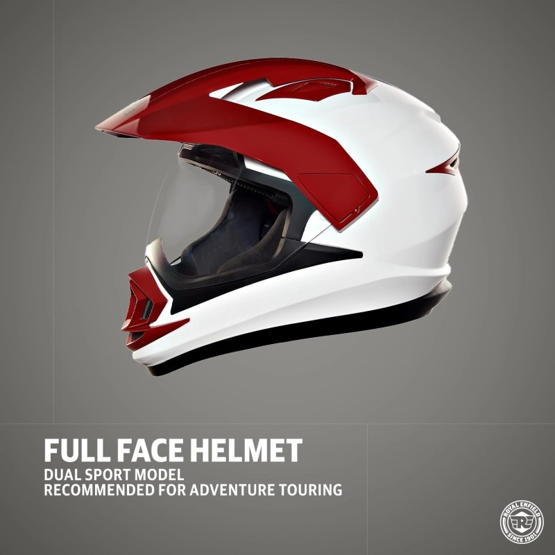 Royal Enfield DS Escapade ISI Certified Full Face Riding Helmet White & Red (L) 58 Cm-High Impact Grade Thermoplastic & Vented EPS Liner for Superior Impact Protection and Durability