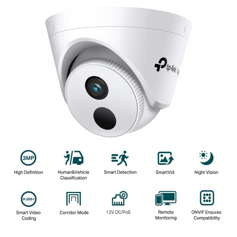 TP-Link VIGI 3MP IR Turret Network Smart Security Camera, Night Vision, AI Detection, H.265+, Corridor Mode, PoE/ 12V DC, Video Enhancement, Remote Control (VIGI C430I(4mm)) TP-Link VIGI 3MP IR Turret Network Smart Security Camera, Night Vision, AI Detection, H.265+, Corridor Mode, PoE/ 12V DC, Video Enhancement, Remote Control (VIGI C430I(4mm))