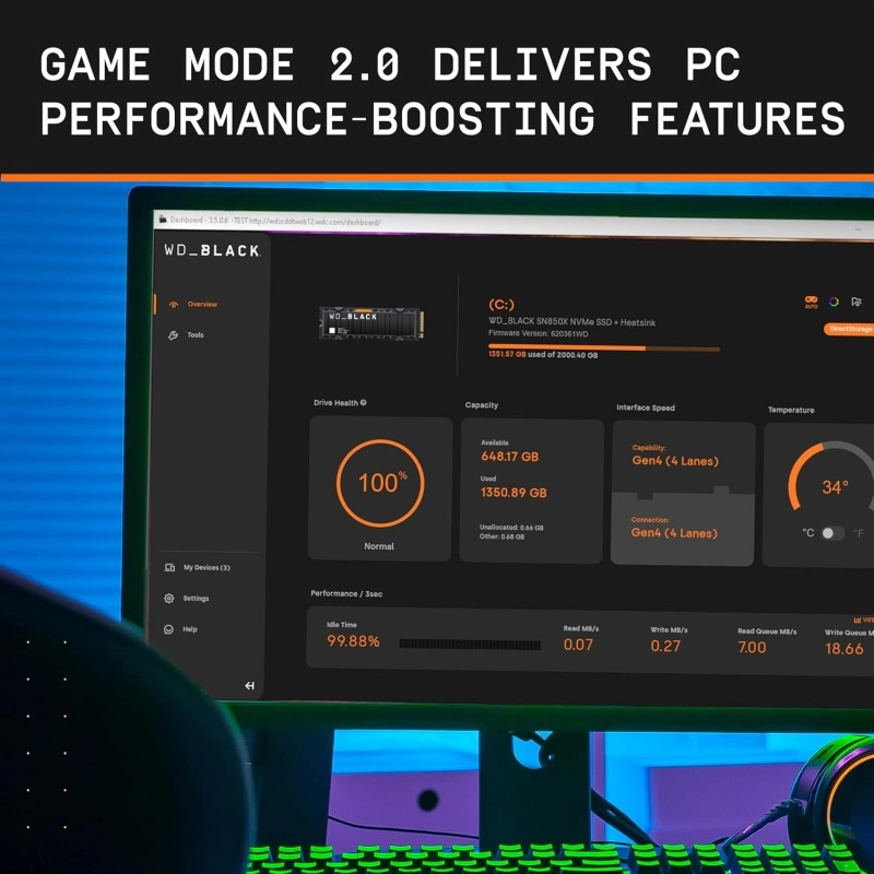 Western Digital WD Black SN850X NVMe 2TB, Upto 7300MB/s R, 6600MB/s W, 5Y Warranty, PCIe Gen 4 NVMe M.2 (2280), Gaming Storage, Internal Solid State Drive (SSD)-(WDS200T2X0E)