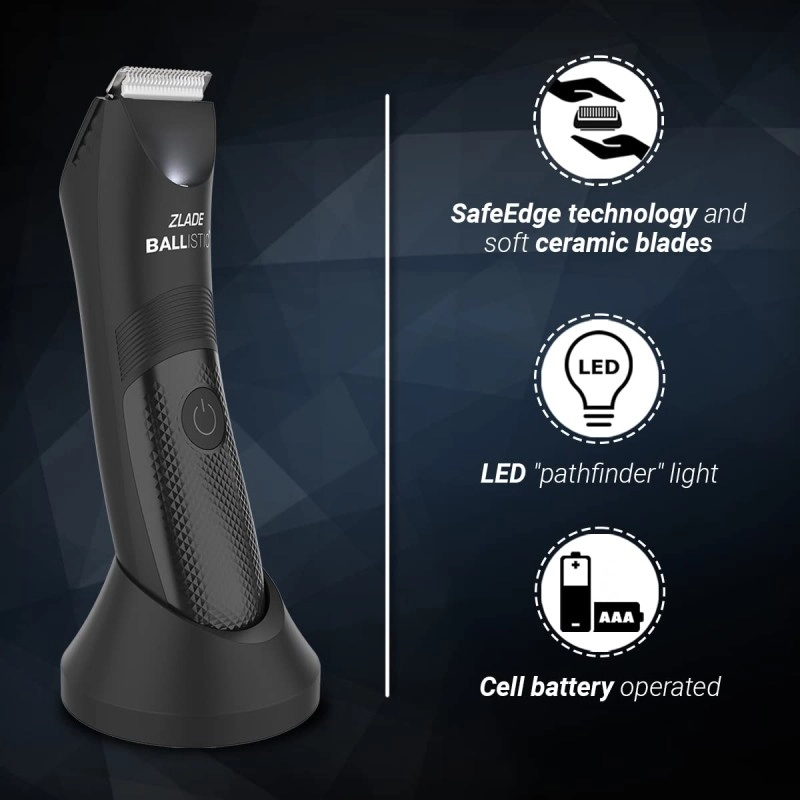 Zlade Ballistic LITE Manscaping Body Trimmer for Men, Beard, Body, Pubic Hair Grooming, Private Part Shaving, Waterproof, Cordless AAA Battery Powered, Smart Travel Lock 3 Second Long Press to Start
