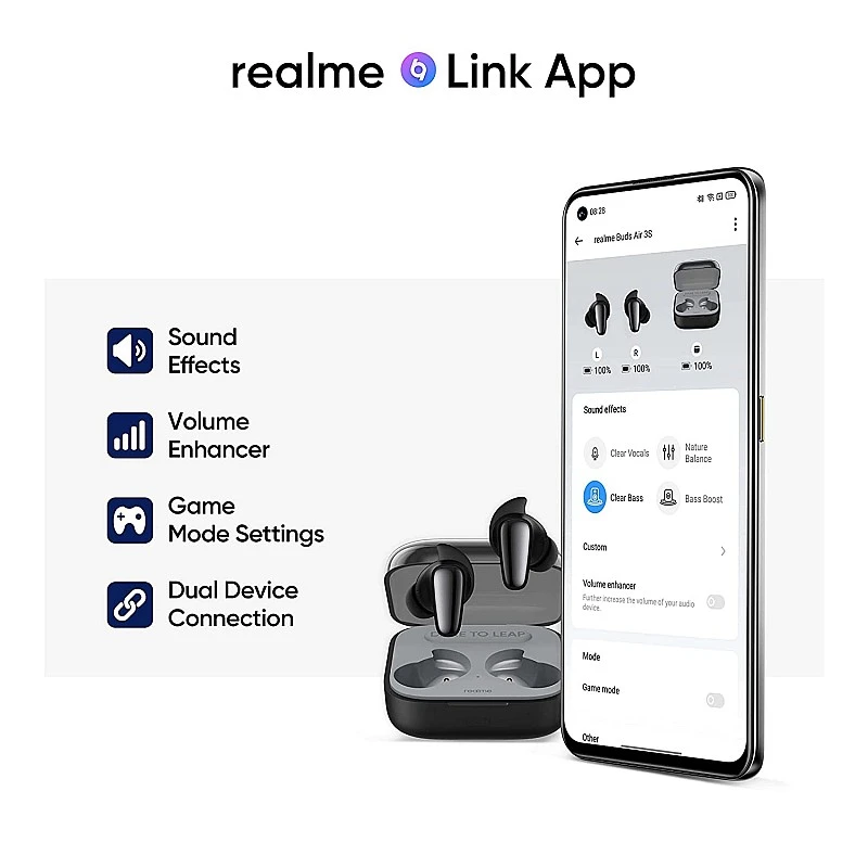 realme Buds Air 3S Bluetooth Truly Wireless in Ear Earbuds 11mm Triple Titanium Driver with Mic AI ENC for Calls Dual Device Pairing (Bass Black) realme Buds Air 3S Bluetooth Truly Wireless in Ear Earbuds 11mm Triple Titanium Driver with Mic AI ENC for Calls Dual Device Pairing (Bass Black)