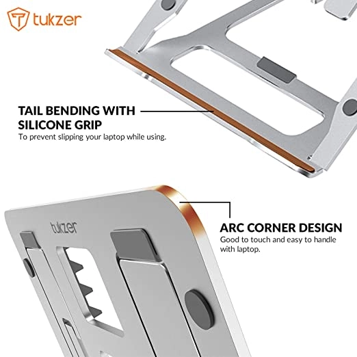 Tukzer Foldable Laptop Stand Lapdesks (Aluminium), 5-Angles Adjustments, Portable Notebook Riser Stand