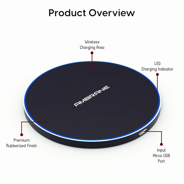 Ambrane Fast Wireless Charger, 10W Output, Qi Wireless Charging Pad, LED Indicator for Charging, Compact and Sleek Design (WC-38, Black), Normal Ambrane Fast Wireless Charger, 10W Output, Qi Wireless Charging Pad, LED Indicator for Charging, Compact and Sleek Design (WC-38, Black), Normal