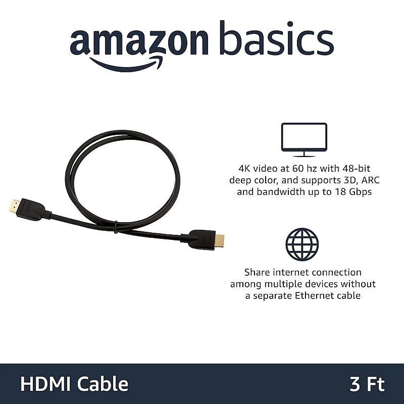 AmazonBasics 3-Feet High-Speed HDMI 2.0 Cable, Pack of 3 (Black) AmazonBasics 3-Feet High-Speed HDMI 2.0 Cable, Pack of 3 (Black)