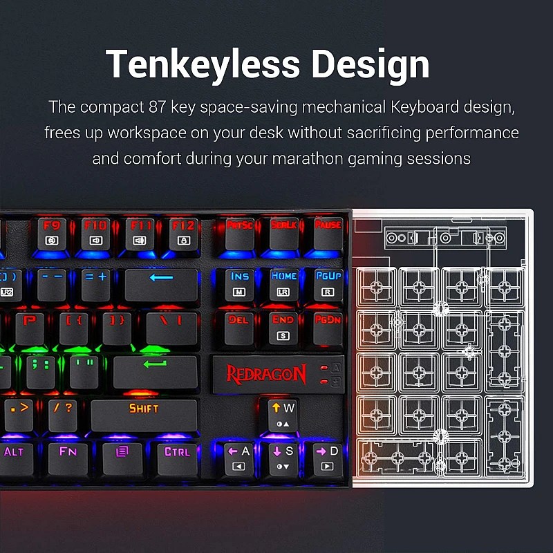 Redragon Kumara K552 Rainbow LED Backlit TKL Tenkeyless Mechanical Gaming Keyboard Redragon Kumara K552 Rainbow LED Backlit TKL Tenkeyless Mechanical Gaming Keyboard