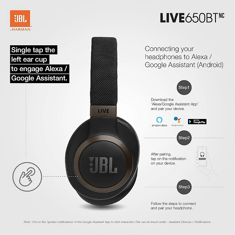 JBL Live 650BTNC by Harman, Active Noise Cancelling Over Ear Headphones with Mic, Quick Charge, Dual Pairing Black JBL Live 650BTNC by Harman, Active Noise Cancelling Over Ear Headphones with Mic, Quick Charge, Dual Pairing Black