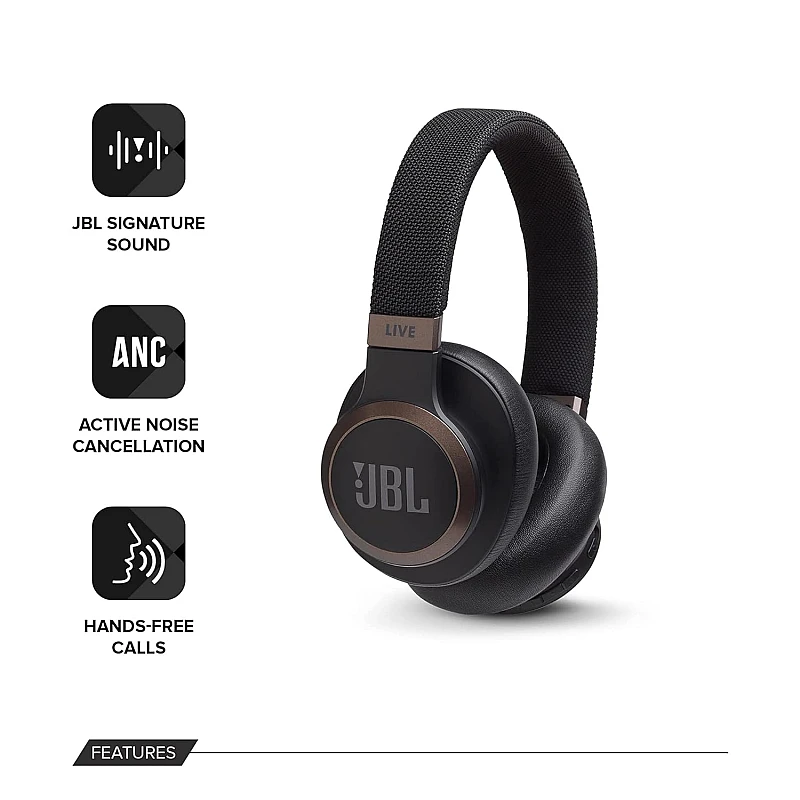 JBL Live 650BTNC by Harman, Active Noise Cancelling Over Ear Headphones with Mic, Quick Charge, Dual Pairing Black JBL Live 650BTNC by Harman, Active Noise Cancelling Over Ear Headphones with Mic, Quick Charge, Dual Pairing Black