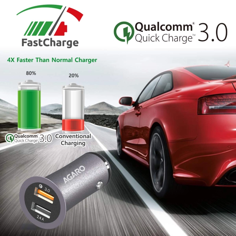 AGARO Blaze Qualcomm Certified Dual Port Quick Car Charger 5.4A AGARO Blaze Qualcomm Certified Dual Port Quick Car Charger 5.4A