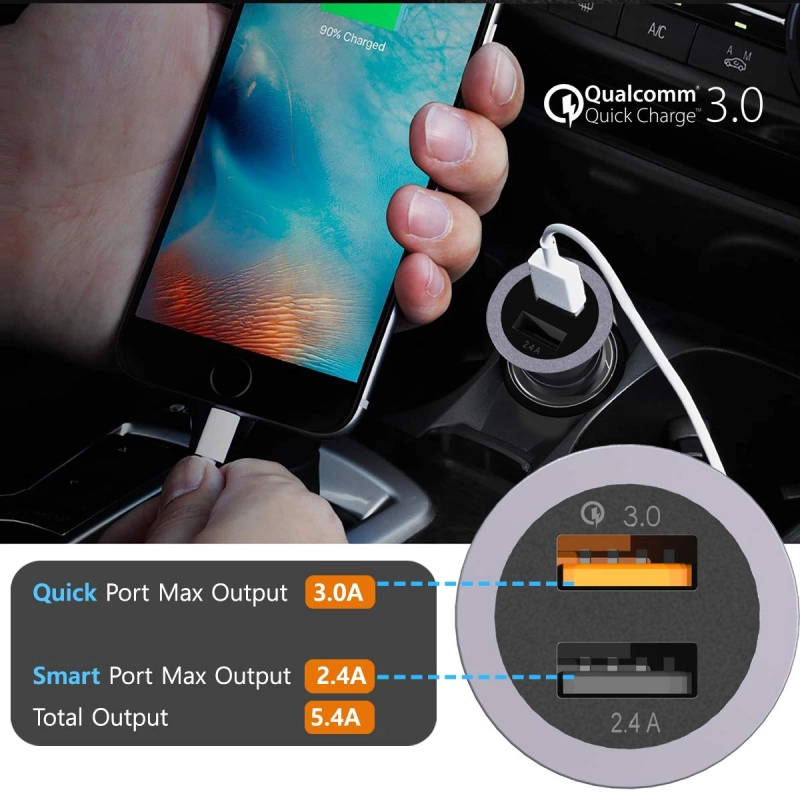 AGARO Blaze Qualcomm Certified Dual Port Quick Car Charger 5.4A AGARO Blaze Qualcomm Certified Dual Port Quick Car Charger 5.4A