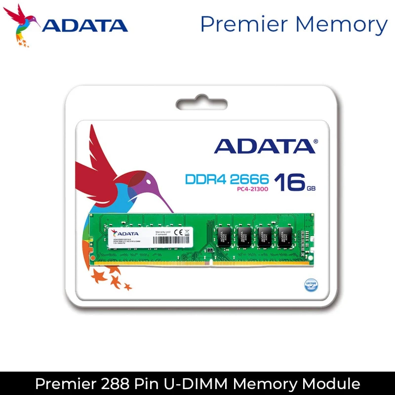 ADATA Premier 16GB DDR4 2666MHz 288 Pin Unbuffered-DIMM Memory RAM for Desktop ADATA Premier 16GB DDR4 2666MHz 288 Pin Unbuffered-DIMM Memory RAM for Desktop