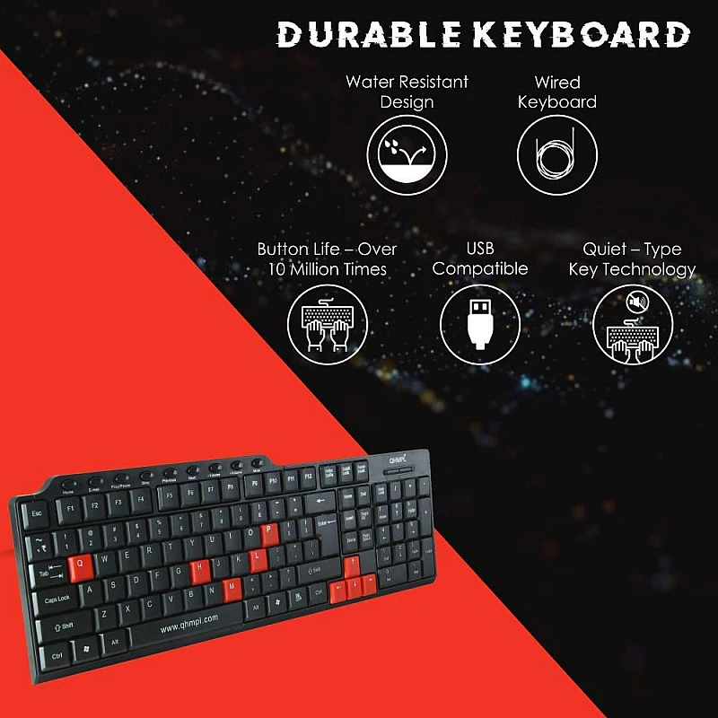 QUANTUM QHM8810 Spill-Resistant Wired Keyboard and Mouse Combo (Black) QUANTUM QHM8810 Spill-Resistant Wired Keyboard and Mouse Combo (Black)