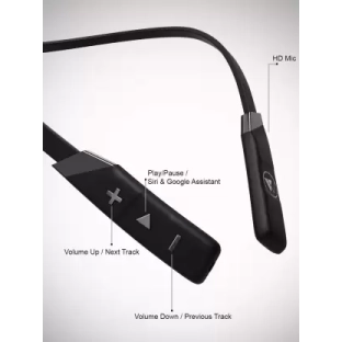 Wings Infinity Latest Bluetooth Wireless Neckband Earphones Headphones with Voice Assistant Black