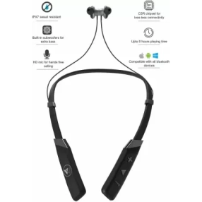 Wings Infinity Latest Bluetooth Wireless Neckband Earphones Headphones with Voice Assistant Black