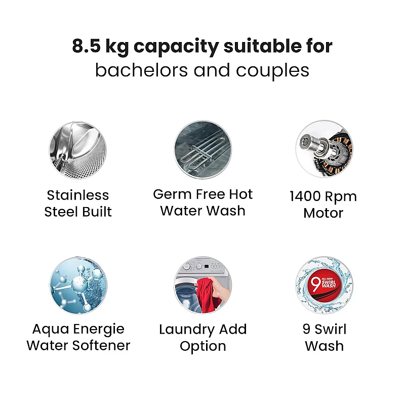 IFB 8.5 kg 5 Star Fully-Automatic Front Loading Washing Machine EXECUTIVE PLUS VX ID, White, In-Built Heater, 4D Wash technology IFB 8.5 kg 5 Star Fully-Automatic Front Loading Washing Machine EXECUTIVE PLUS VX ID, White, In-Built Heater, 4D Wash technology