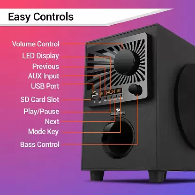Zebronics Zeb-Sunshine 4.1 Multimedia Speaker with Bluetooth Supporting,USB,mSD,AUX,FM and Remote Control-(Black) Zebronics Zeb-Sunshine 4.1 Multimedia Speaker with Bluetooth Supporting,USB,mSD,AUX,FM and Remote Control-(Black)