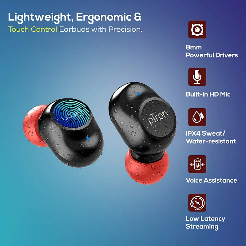 pTron Bassbuds Pro New in-Ear True Wireless Bluetooth 5.1 Headphones with Deep Bass pTron Bassbuds Pro New in-Ear True Wireless Bluetooth 5.1 Headphones with Deep Bass