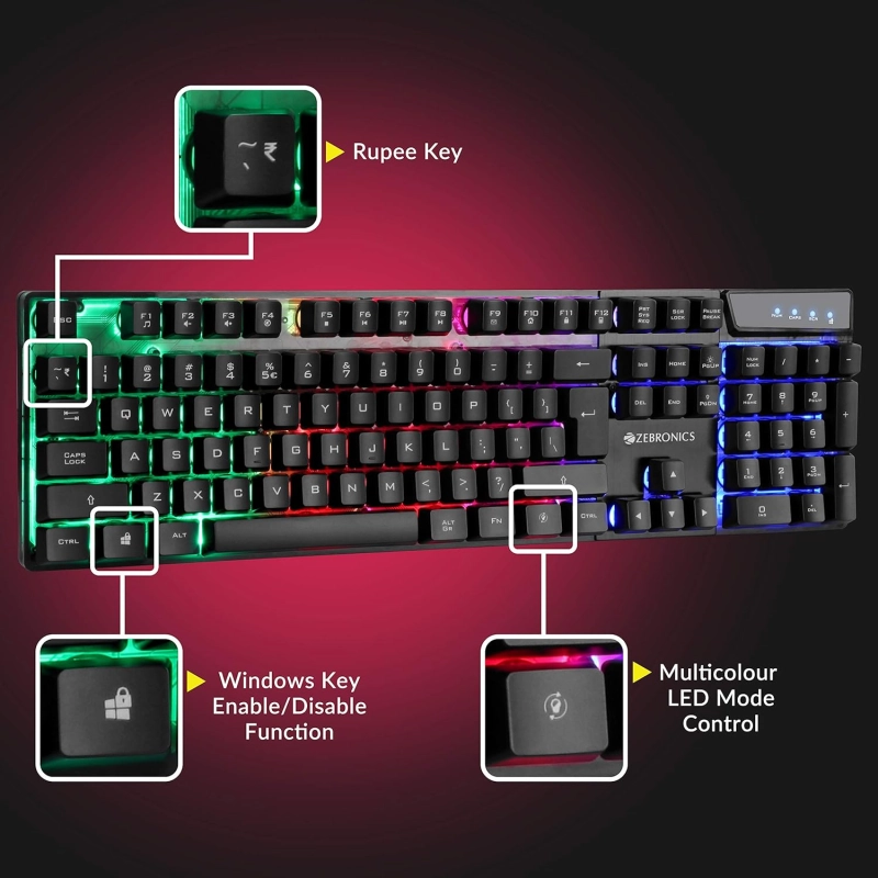 Zebronics Zeb-War Gaming Keyboard and Mouse Combo (Gold Plated USB, Braided Cable)