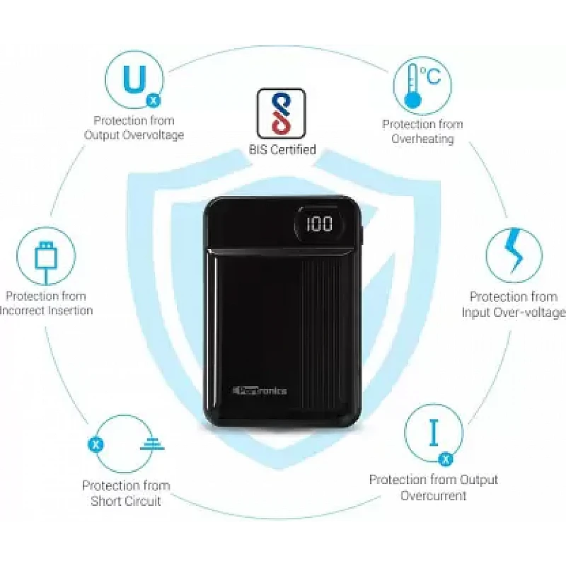 Portronics Indo 10D 10,000 mAh Power Bank Dual Input(Type C + Micro USB) and Dual Output with Display (Black) Portronics Indo 10D 10,000 mAh Power Bank Dual Input(Type C + Micro USB) and Dual Output with Display (Black)