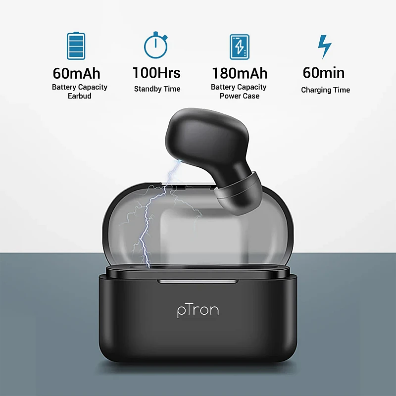 pTron Atom in-Ear Mono Bluetooth 5.0 Wireless Headphone, Built-in Mic, Clear Calls, Snug-fit Sweatproof Earbuds pTron Atom in-Ear Mono Bluetooth 5.0 Wireless Headphone, Built-in Mic, Clear Calls, Snug-fit Sweatproof Earbuds